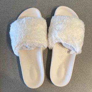 Womens Pacific fluffy-strap slides in white from J Crew